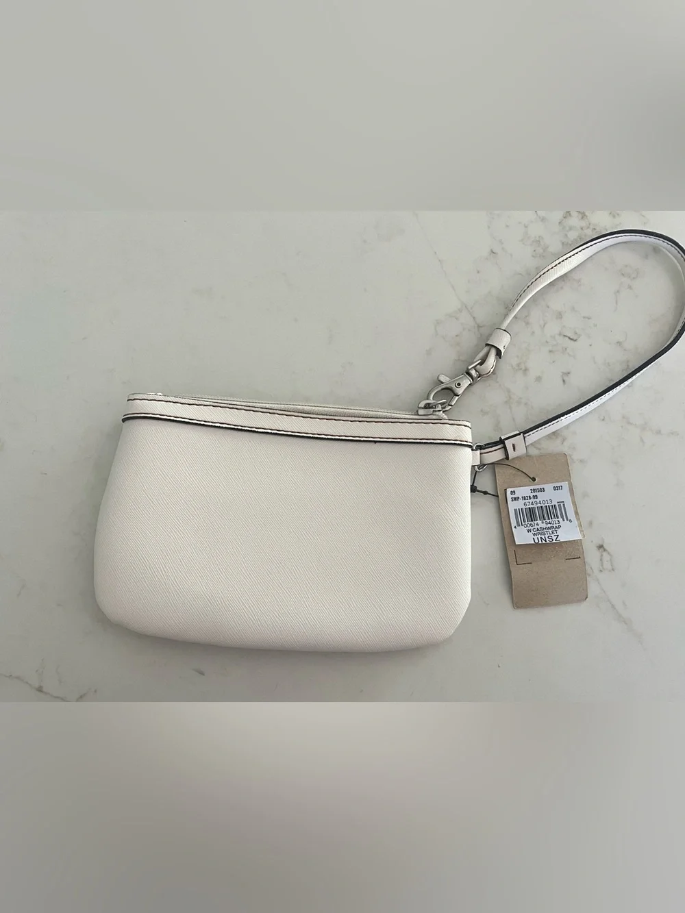 NEW Wilsons Leather Ivory Genuine Leather Wristlet Pouch Zip Top Clutch